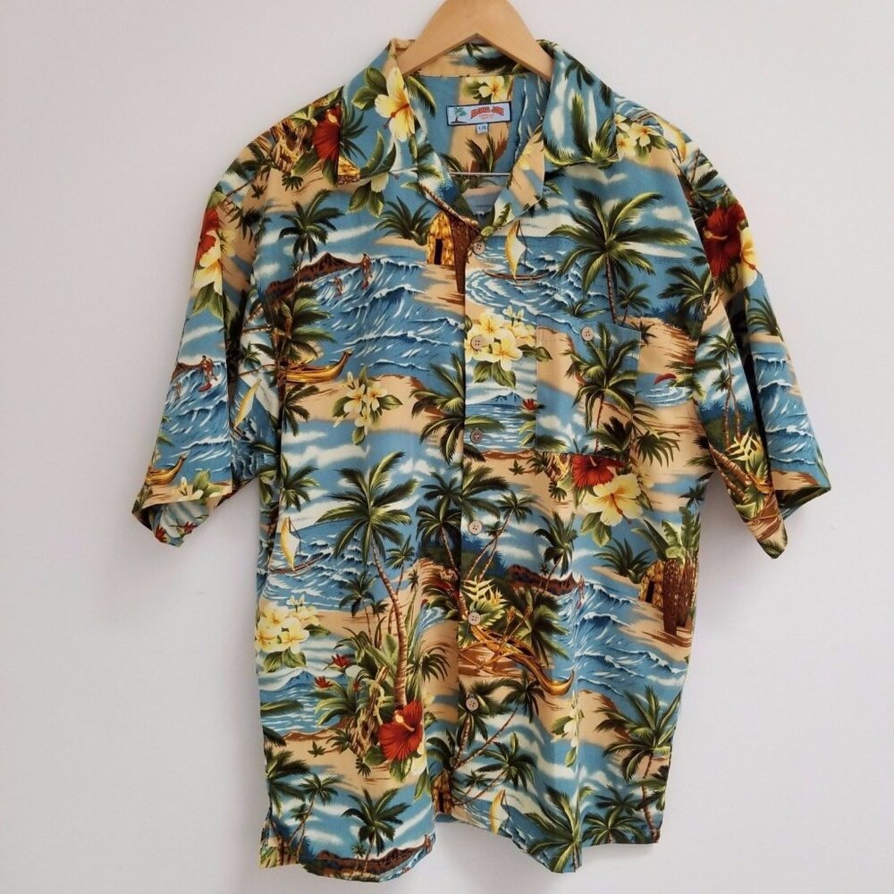 Aloha Joe Hawaiian Tropical Surfing Mens Sz Large Shirt Short Sleeve